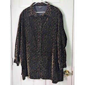 Lane Bryant Velvet Leopard Button Shirt Womens 22/24 Black Brown L/S Lined Tunic